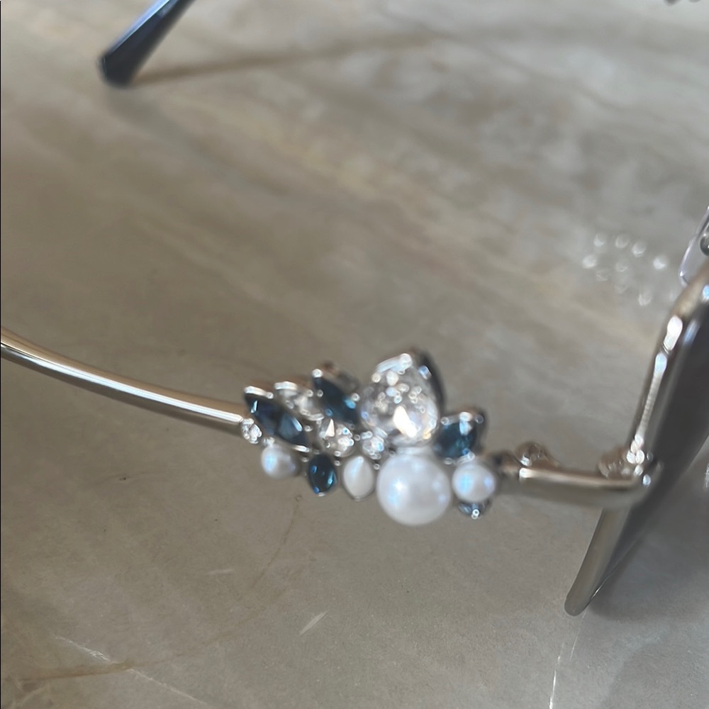 Swarovski Black Oversized Sunglasses with Crystal Embellishments - Picture 6 of 8